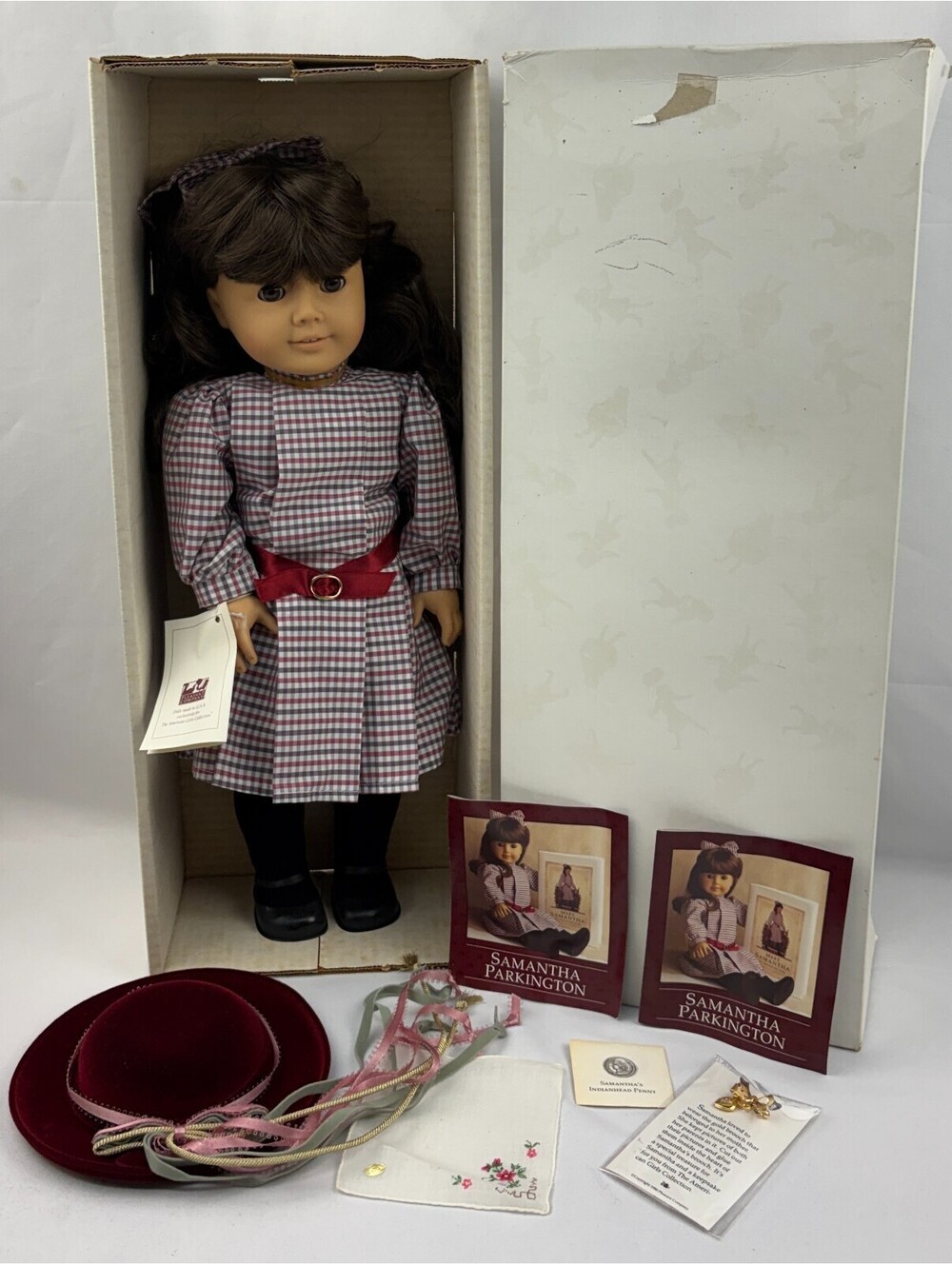 Vintage Early 1990s American Girl Pleasant Company Samantha Doll Dress Hat Box
